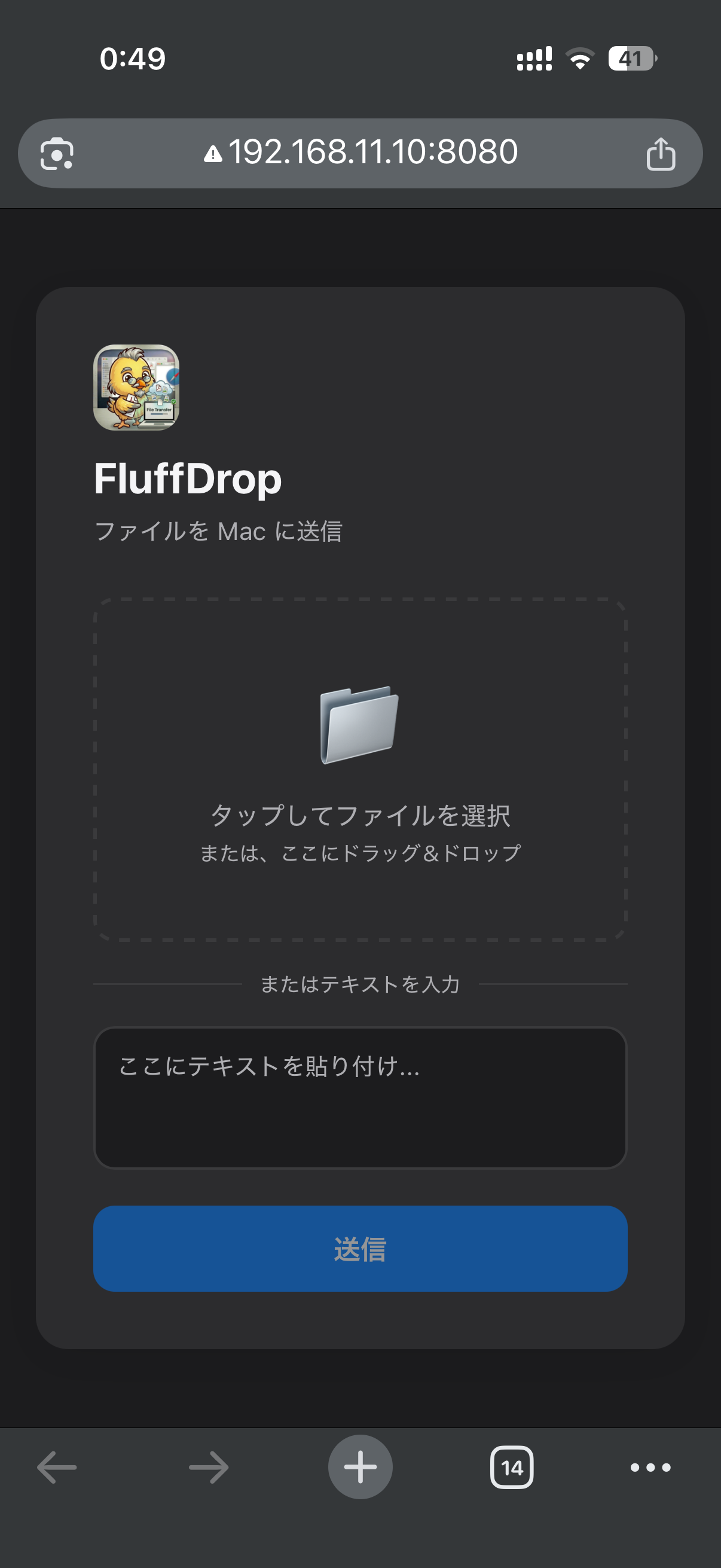 iPhone でブラウザを開いた画面