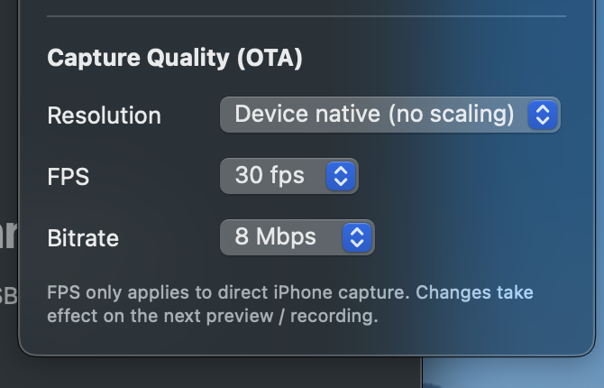 Capture Quality (OTA) 表示