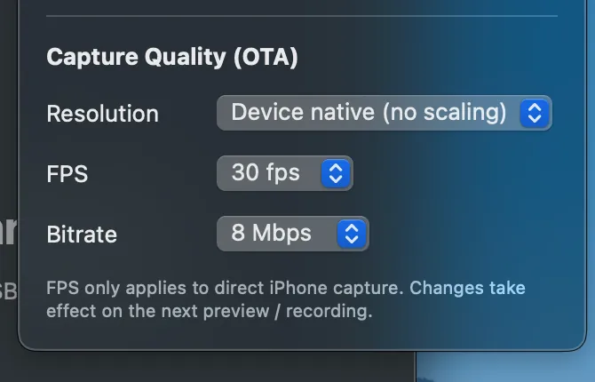 Capture Quality (OTA) 表示