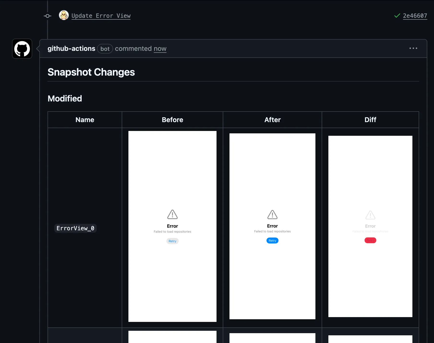 PR 上での Snapshot Changes コメント