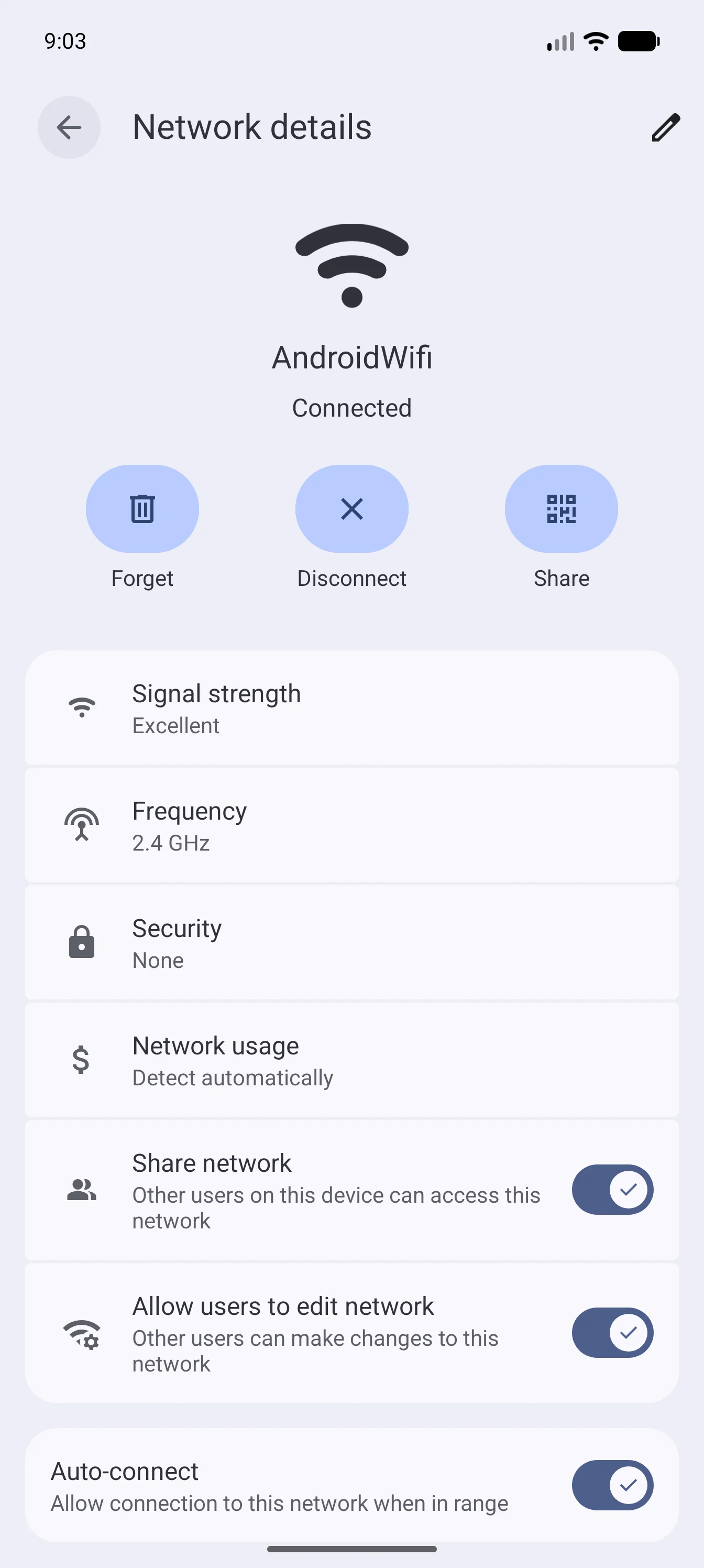 Tap the settings icon for the connected Wi-Fi network