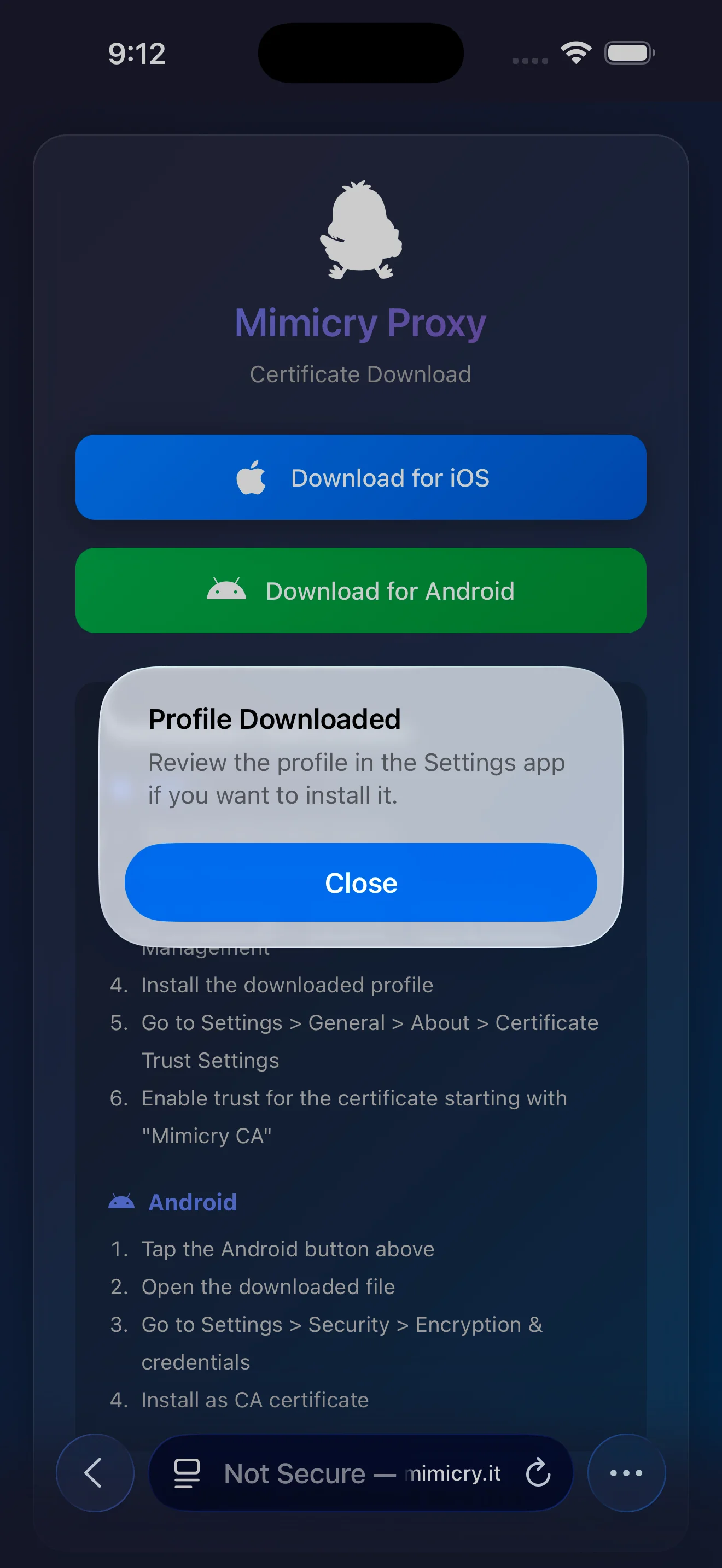 Allow the profile download