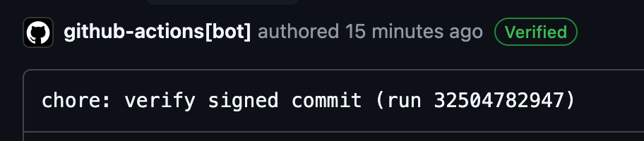 github-actions[bot] が作成したコミットに Verified バッジが付いている